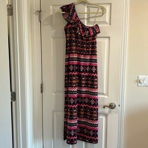 Patterned maxi one shoulder dress